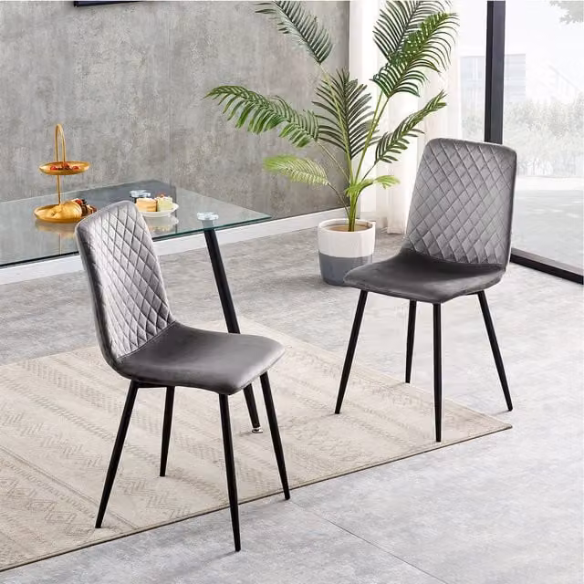 MCC Direct Lexi Set of 2 Modern Velvet Fabric Dining Chairs in Grey