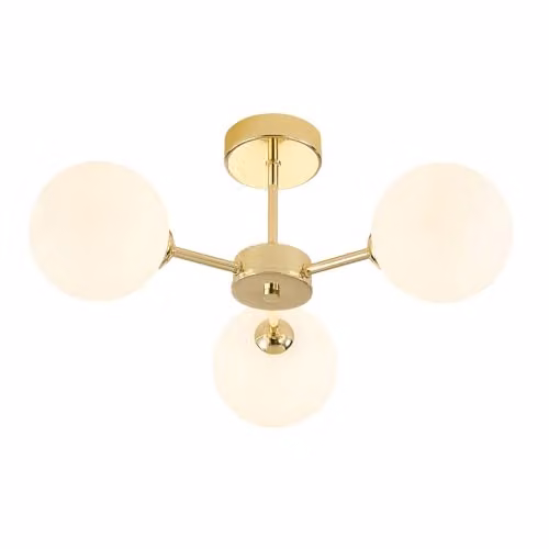 Happy Homewares Modern Gold Ceiling Light with White Glass Sphere Shades W/D/H: 22 x 22 x 44 cm – 1