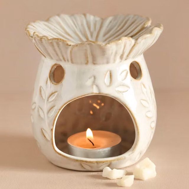 Lisa Angel Secret Garden Ceramic Wax Melt Burner in Beige and White