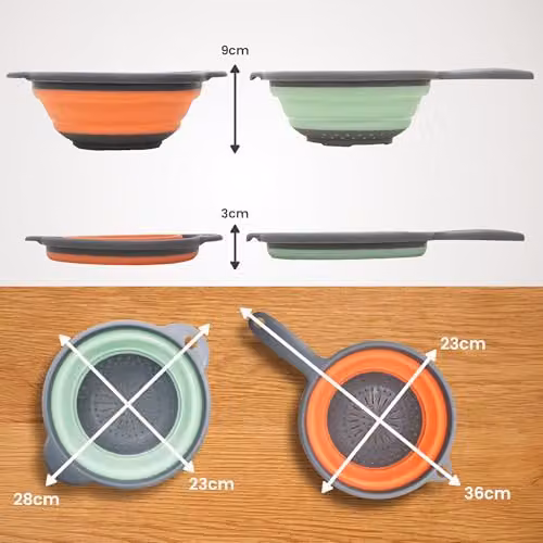 Libbi Lou Collapsible Silicone Kitchen Colander Set in Assorted Green and Orange, 23cm – 4