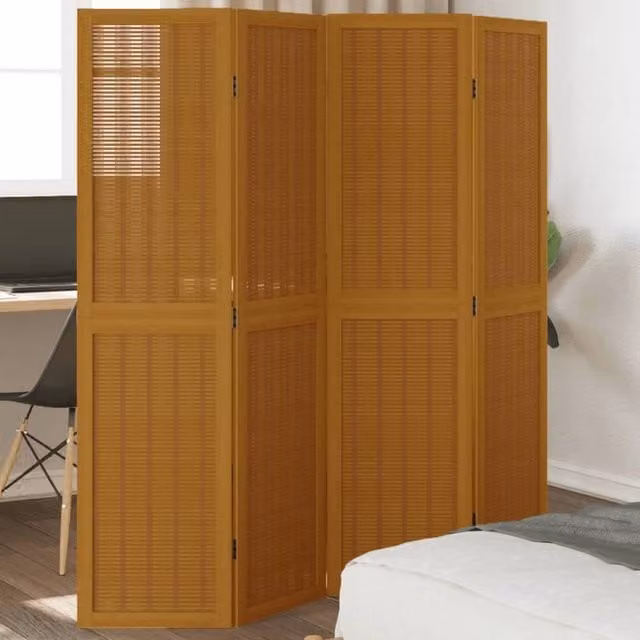 Berkfield Home 4-Panel Room Divider in Brown Solid Paulownia Wood