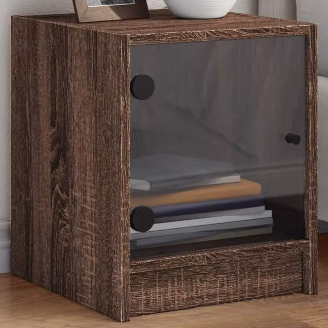 Berkfield Home Bedside Cabinets with Glass Doors, 2 Pack, Brown Oak, W/D/H: 35 x 37 x 42 cm – 1