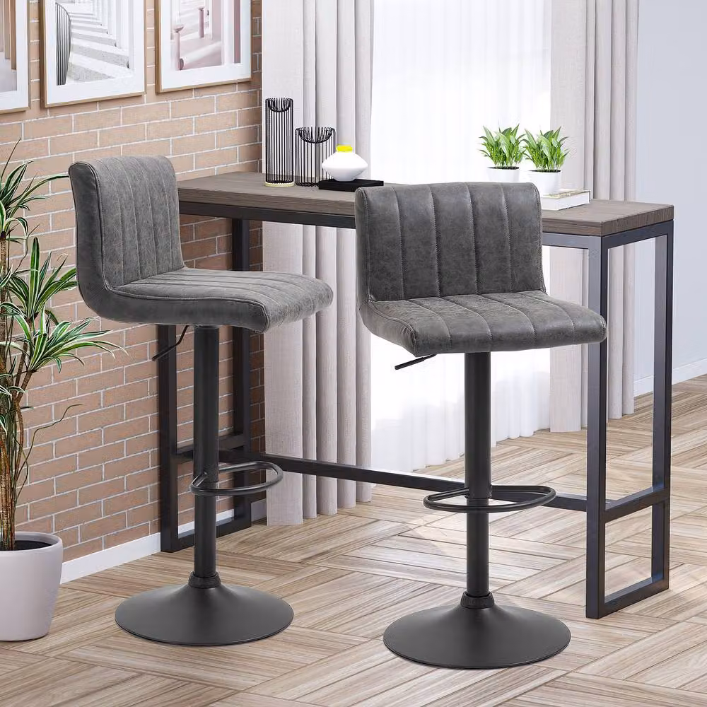 ERGOVEXA Set of 2 Adjustable Swivel Counter Barstools in Grey Synthetic Leather – 3