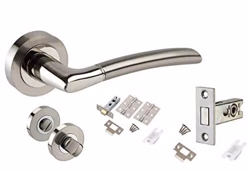 Golden Grace Indiana Polished Silver Bathroom Door Handles with Screw Fixings
