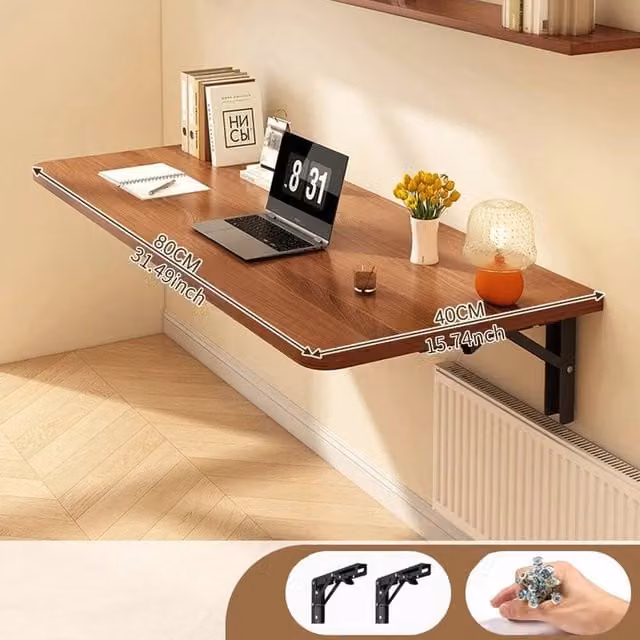 EONLION Brown Folding Wall Mounted Computer Desk