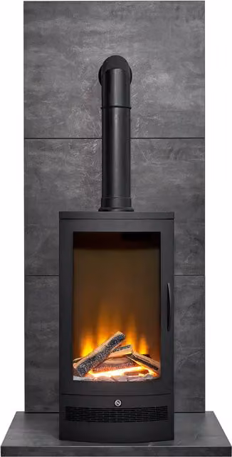 Acantha Electric Floor Standing Rectangular Fireplace in Black with Glass Detail – 1