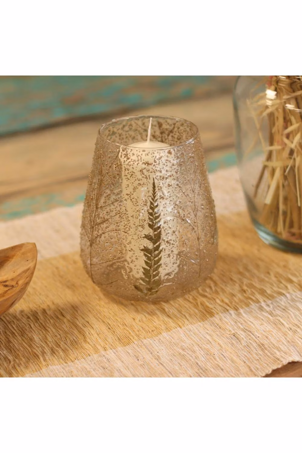 KDMD Natural Floral Glass Candle Holder, Transparent Round Bowl, W: 15 cm, H: 12 cm – 3