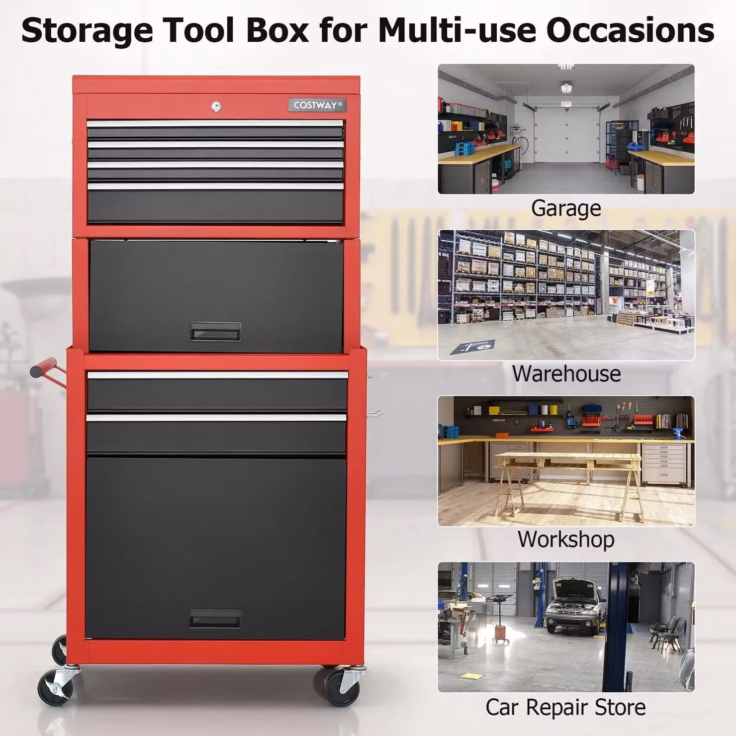 Gymax Red Metal Rolling Combo Tool Chest with Lockable Drawers and Wheels – 2