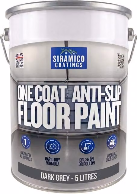 SIRAMICO COATINGS One Coat Anti-Slip Water-Based Floor Paint, Dark Grey, 5 l