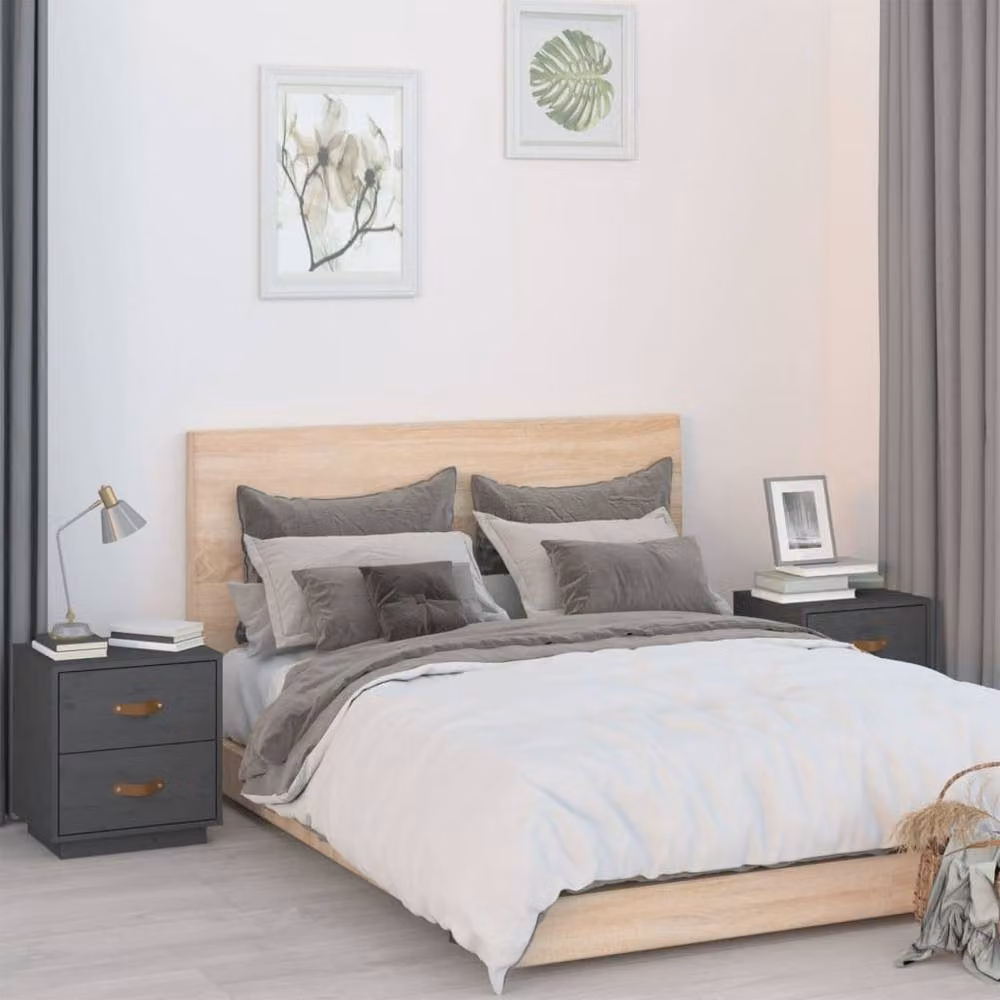 Berkfield Home Beautiful Bedside Cabinets, Set of 2, Grey Solid Pine Wood, W/D/H: 40 x 34 x 45 cm – 2