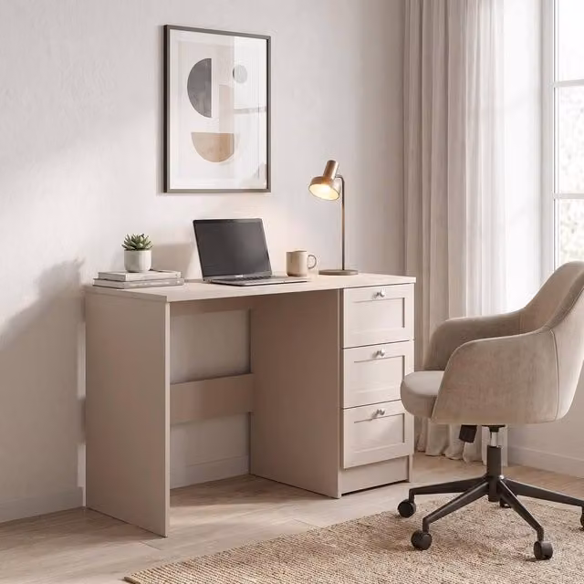 FWStyle Artus 3 Drawer Dressing Table and Makeup Vanity Desk in Beige – 1