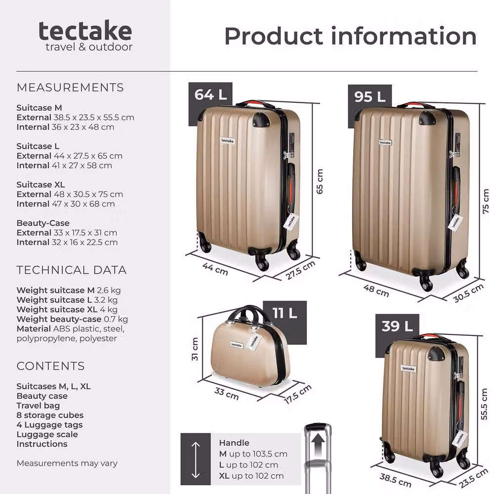 tectake Hard-Shell Luggage Set with TSA Lock and Luggage Scale in Gold – 6