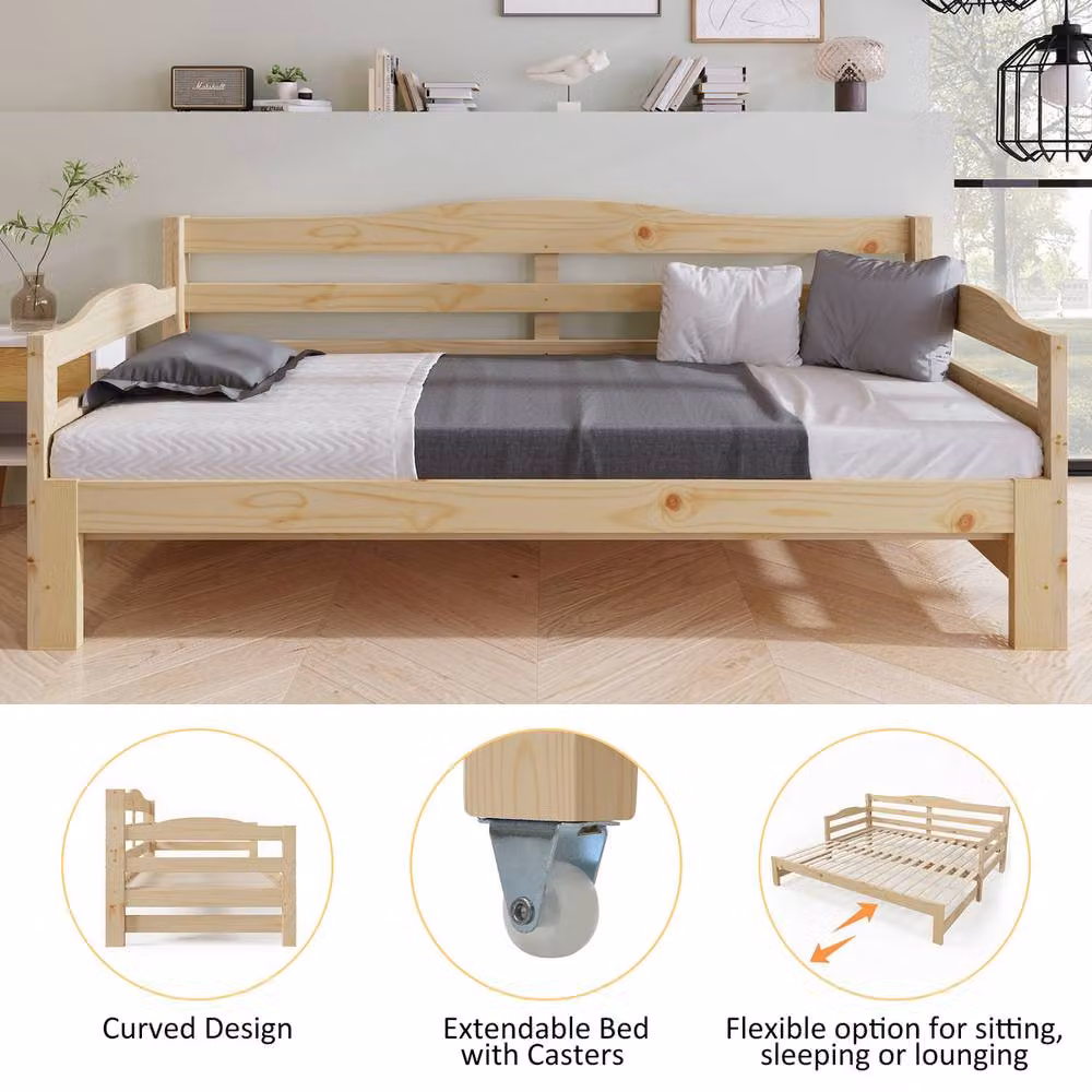 Rolipo Daybed with Trundle in Natural Pine Wood, W/D/H: 190 x 90 x 73 cm – 3