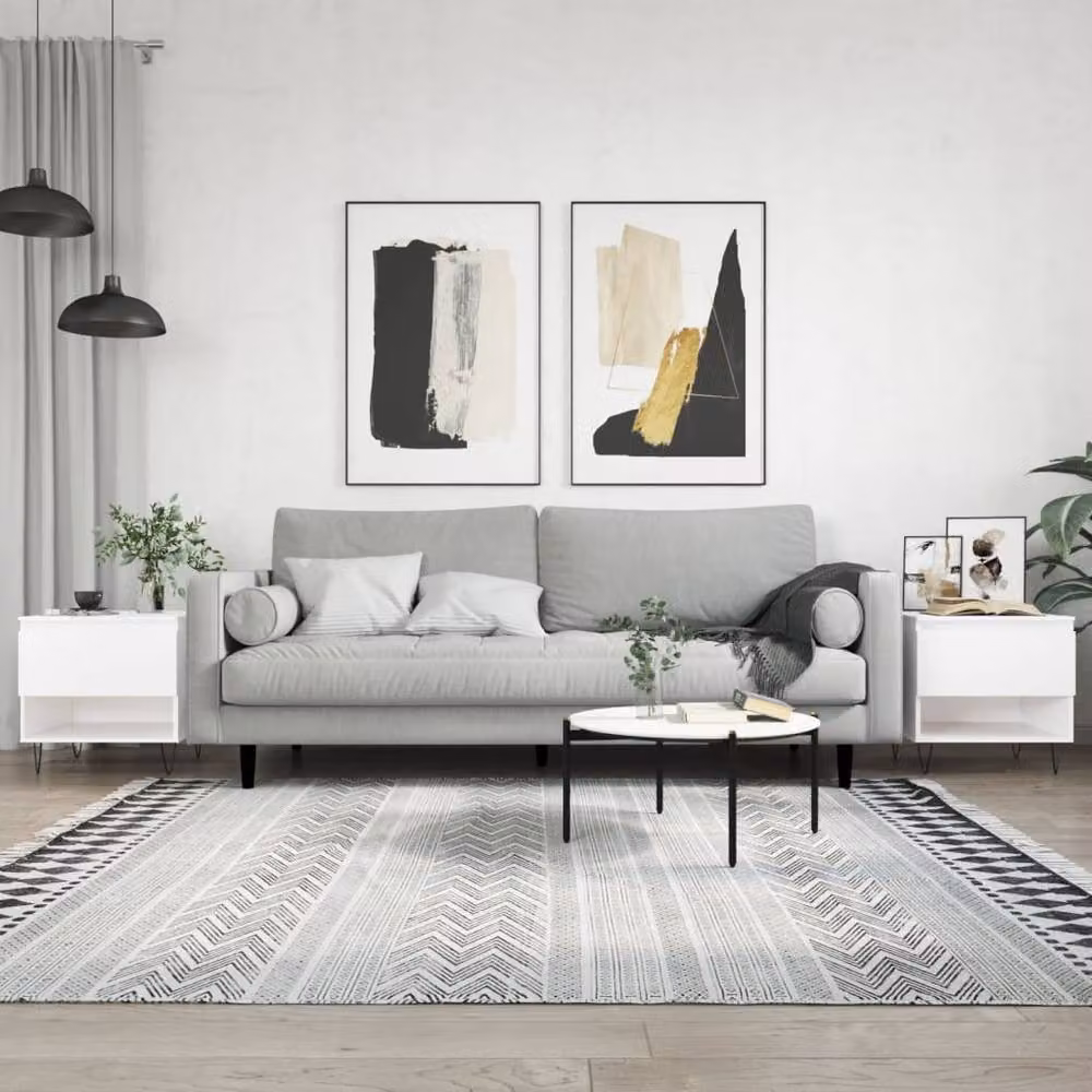 Berkfield Home Set of 2 Modern White Coffee Tables with MDF and Metal Construction, W/D/H: 50 x 46 x 50 cm – 2