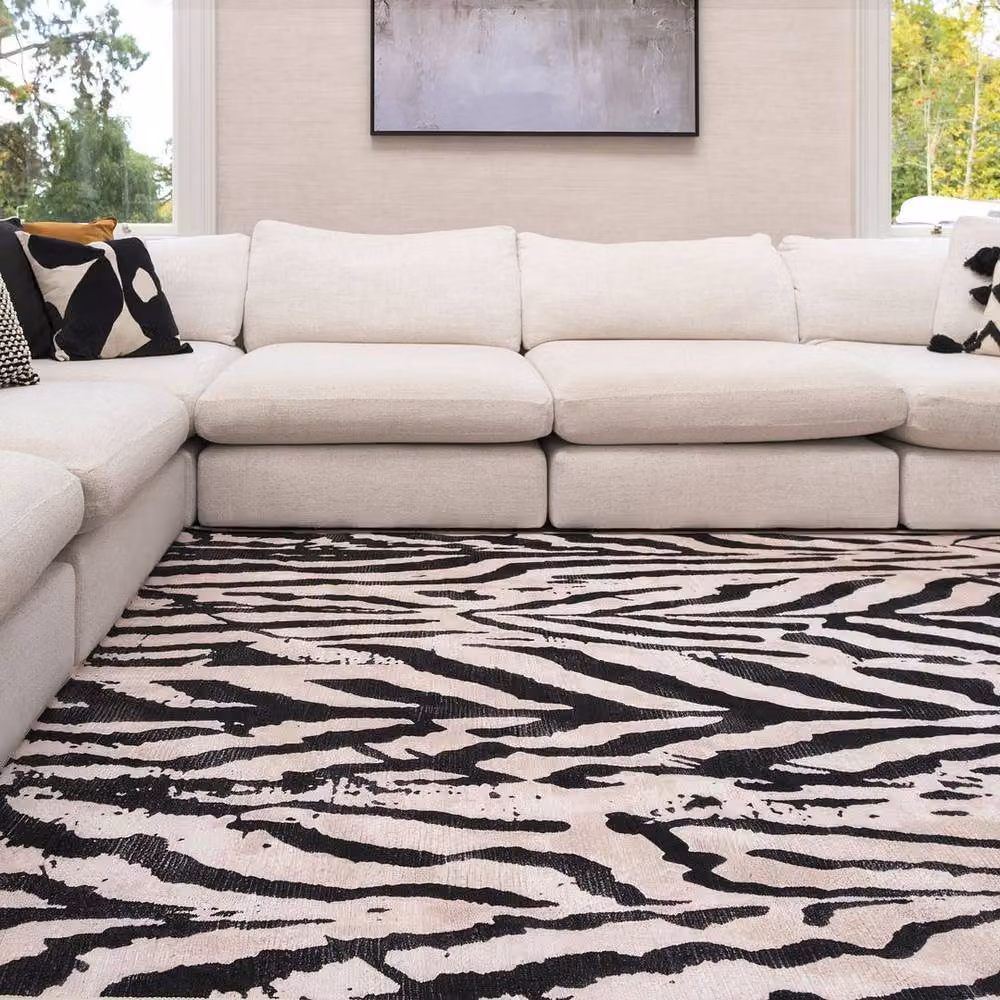 Kukoon Modern Zebra Print Area Rug in Black and White, W: 160 cm, L: 230 cm – 3