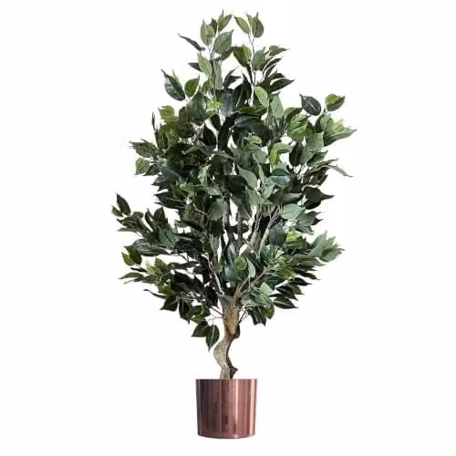 Leaf Premium Artificial Ficus Twist Tree in Green with Copper Planter, Height: 100 cm