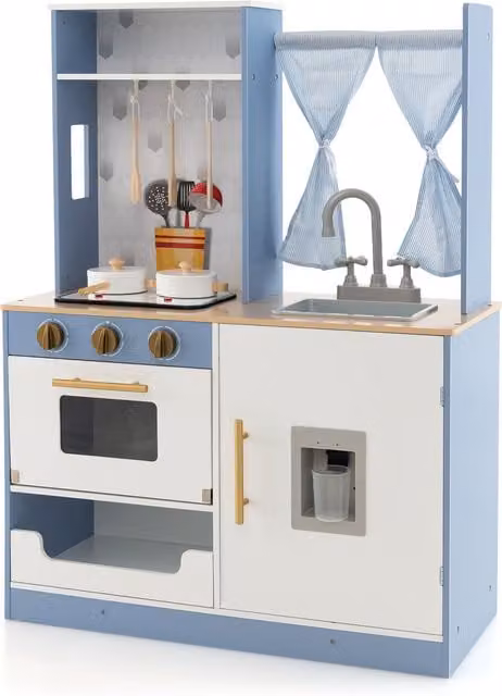 COSTWAY Kids Play Kitchen Pretend Toy Set in Blue