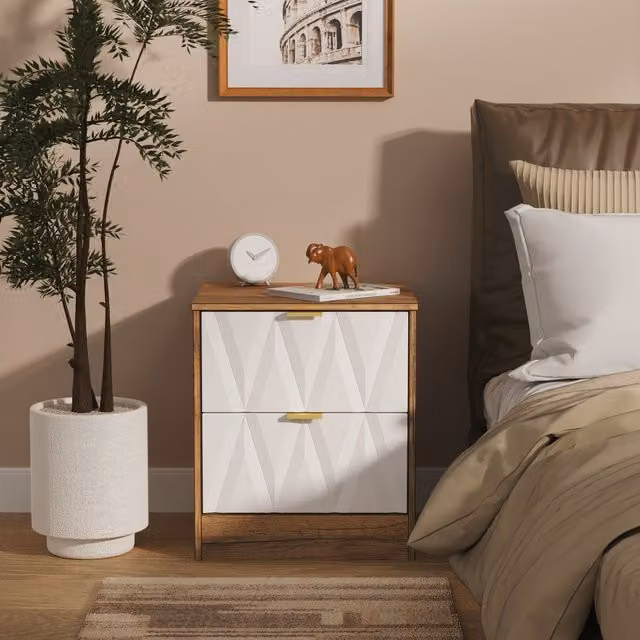 Ready Assembled 2 U Washington 2 Drawer Bedside Table in Dark Brown, Small