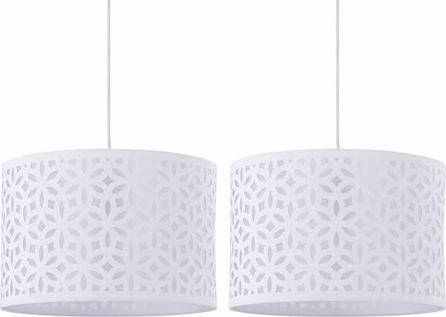 First Choice Lighting Set of 2 White Laser Cut Cylinder Pendant Lightshades, Diameter: 33 cm