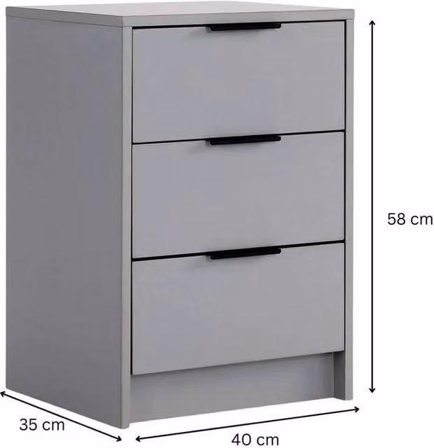 NESTLUNE 3 Drawer Bedside Storage Unit in Grey and Black, W: 100 cm, D: 15 cm, H: 15 cm