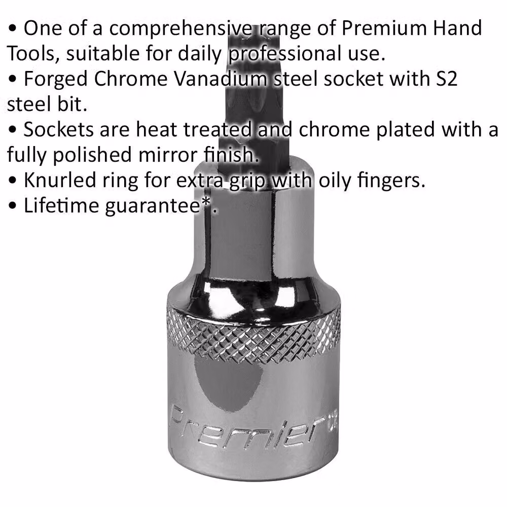 Loops T40 TRX Star Socket Bit with 1/2 inch Square Drive and S2 Steel Head in Silver – 2