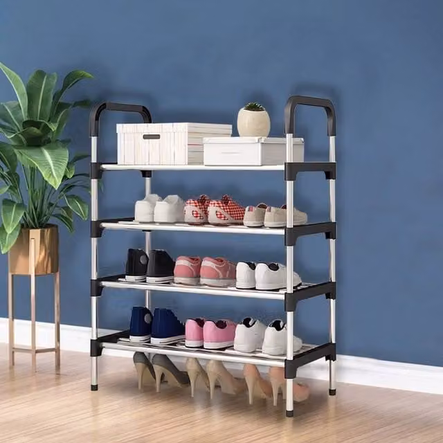 SPETLEK 4 Tier Narrow Metal Shoe Storage Rack in Black – 1