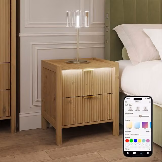 XR Living Dakota Side Table with App Control Lights in Wild Oak