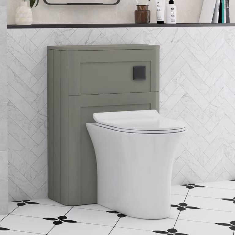 Royal Bathrooms Henley 550mm Sage Green BTW WC Unit with Breeze Rimless Ceramic Toilet Pan, Slim Soft Close Seat and Cistern