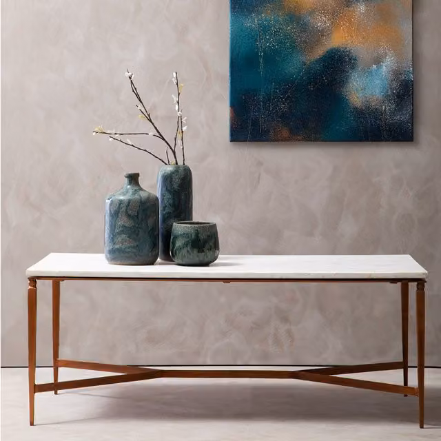 Orsina Luxe Modern Rectangular White Marble and Gold Coffee Table – 2
