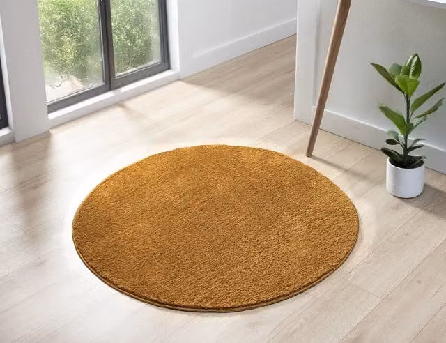 Desire Rugs Gold Plain Modern Square Washable Low Pile Area Rug, W: 100 cm x D: 100 cm