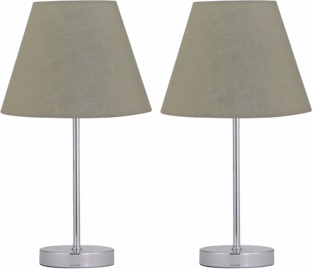 First Choice Lighting Set of 2 Chrome Table Lamps with Green Fabric Shades