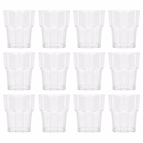 Argon Tableware Reusable Plastic Geometric Tumblers, 260ml, Pack of 12, Transparent