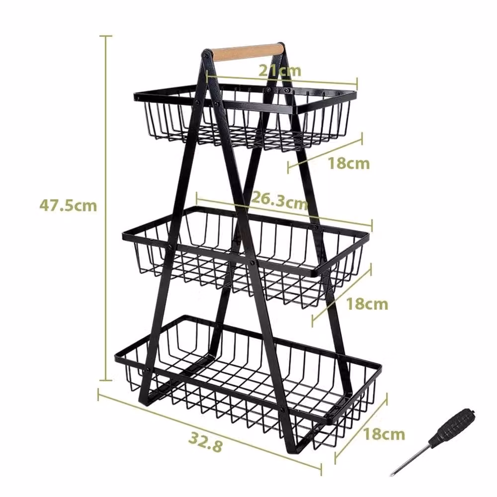Nordara 3 Tier Metal Kitchen Fruit and Vegetable Storage Basket Rack in Black – 2