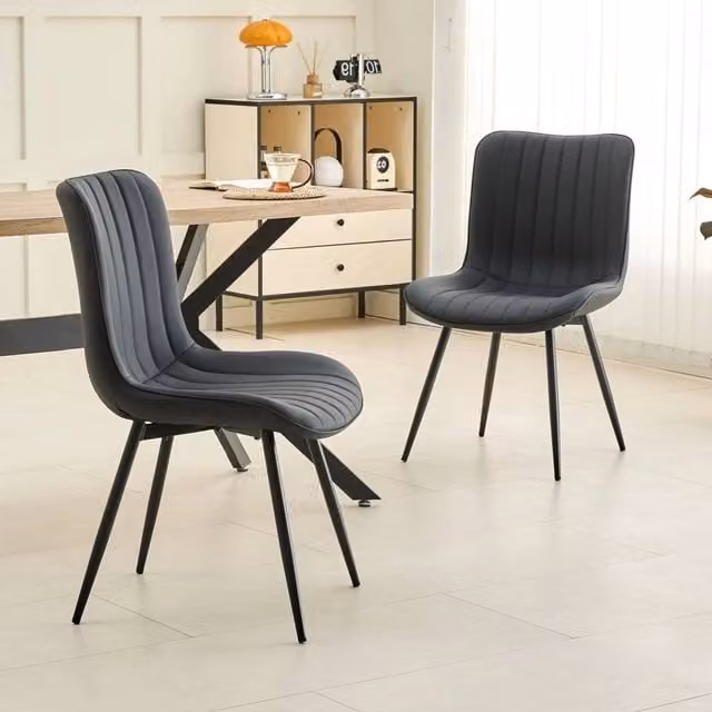 KORVIXA Set of 2 Black Faux Leather High Back Dining Chairs