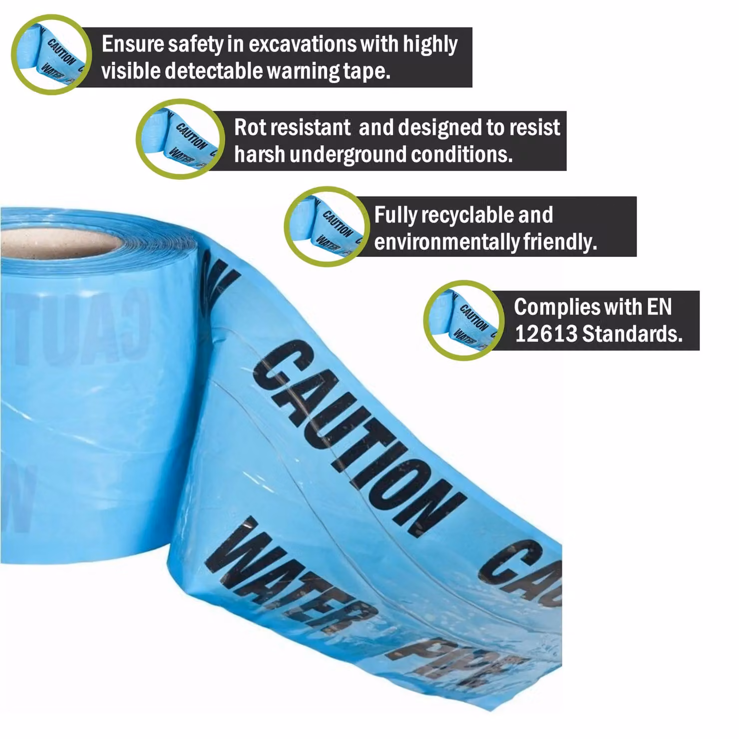 Pegdev High Visibility Underground Detectable Warning Tape, Blue, W: 15 cm, L: 29 m – 2