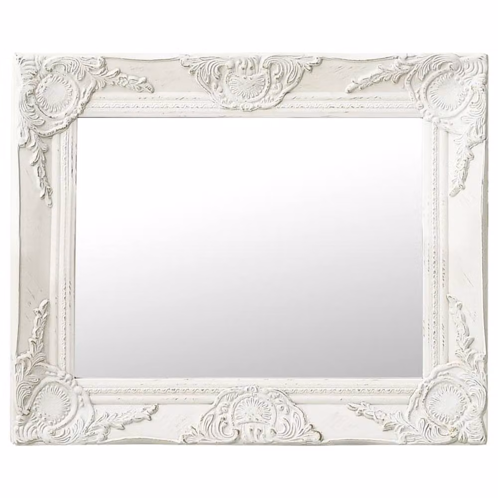 Berkfield Home Baroque Style Wall Mirror in White, W 50 cm x H 40 cm