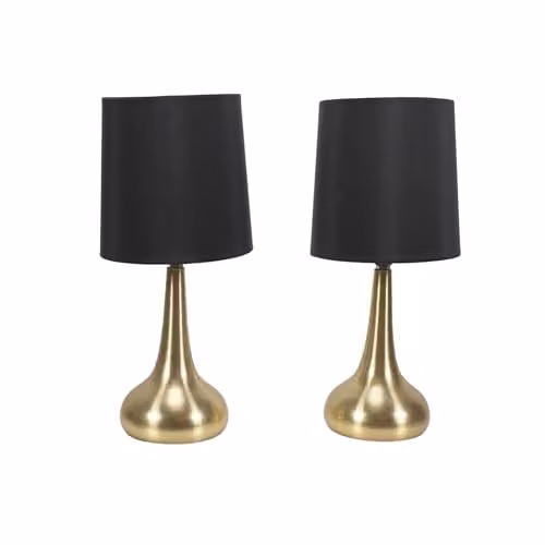 ValueLights Brushed Gold Teardrop Touch Dimmer Table Lamp with Black Fabric Shade and Bulb Included – 1