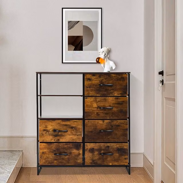 Livingandhome Vintage Brown Wooden and Metal Freestanding Storage Cabinet