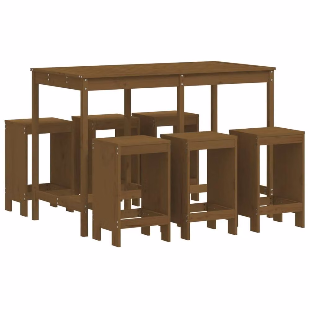 Berkfield Home Beautiful 7 Piece Garden Bar Set in Honey Brown Solid Pine Wood – 2
