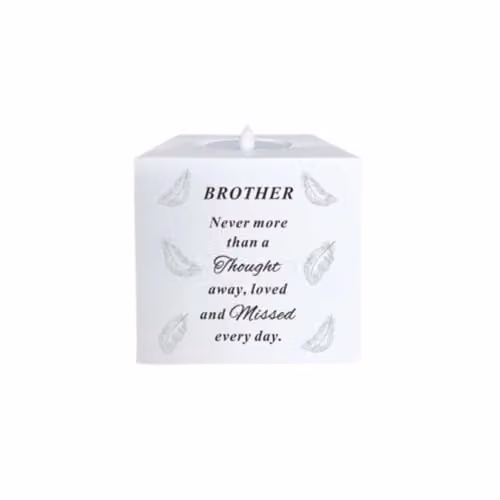 David Fischhoff White Memorial Feather LED Flickering Candle Holder for Brother