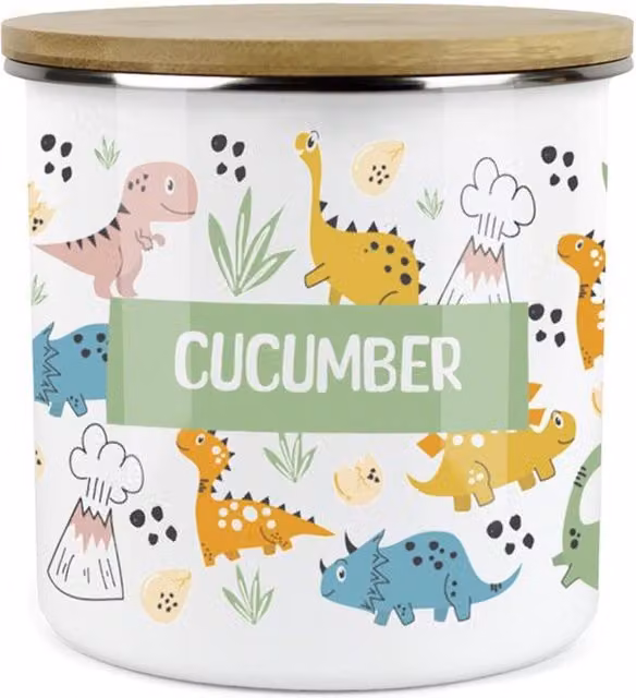 Purely Home Cartoon Dinosaurs Childrens Mini Snack Pot in Green and Multicolour Enamel Metal