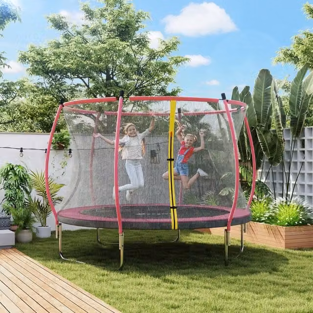 SPORTNOW Outdoor Trampoline with Safety Net and Spring Cover, Pink, Diameter: 305 cm