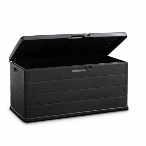 Idooka Large Grey Garden Storage Box with Lid, 340L Lockable Water-Resistant Plastic Outdoor Deck Box for Cushions, Tools and Parcels – 1