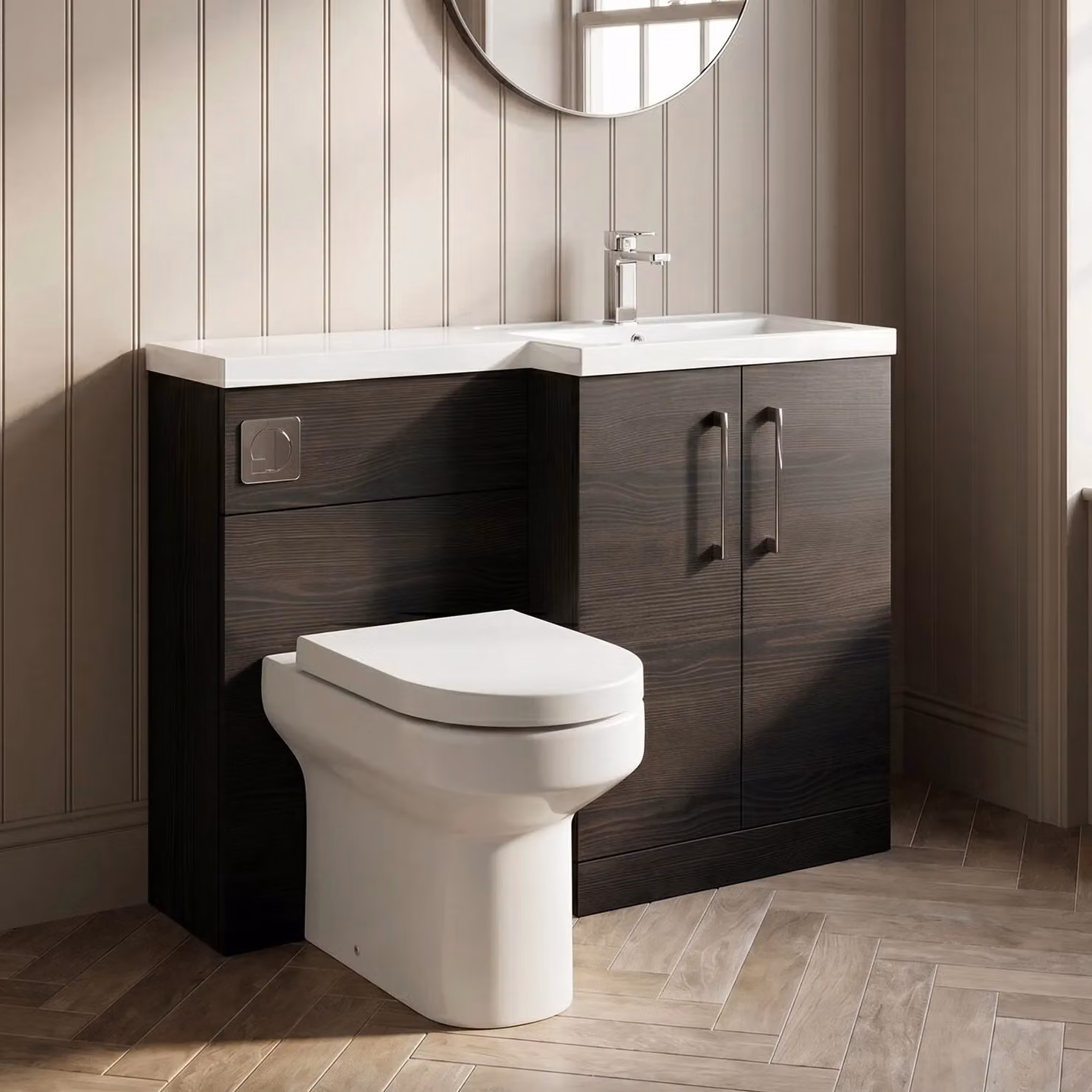 Balterley Modern Freestanding Floor Standing Vanity Basin and WC Unit in Matt Black Woodgrain, W/D/H: 80.0 x 39.0 x 39.0 cm – 4