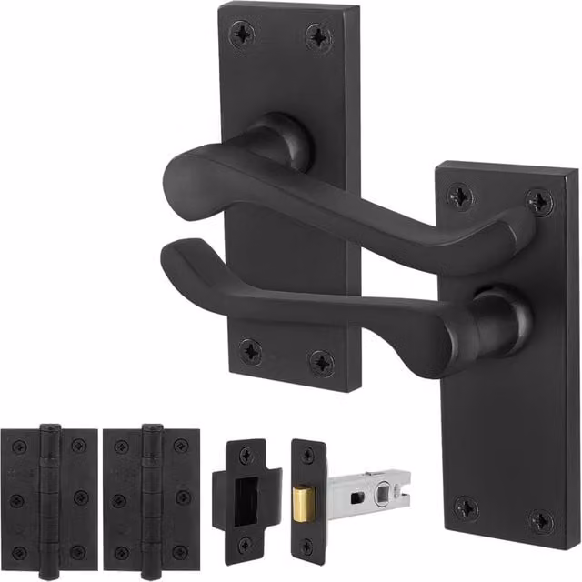 AFIT Matt Black Scroll Handle Latch and Butt Hinge Set, 1 Pair, W/D/H: 15 x 15 cm