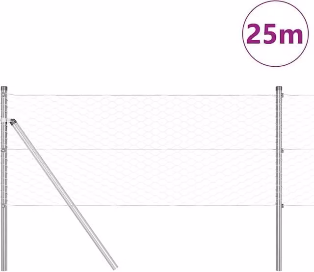 Berkfield Home Hexagon Fence in Silver Galvanised Steel, W: 0.6 m, L: 25 m