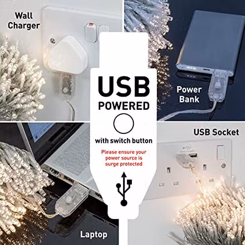 Global Gizmos 71269 Warm White Micro LED Static String Lights, 120 LEDs, USB Operated, 12m Coverage – 2