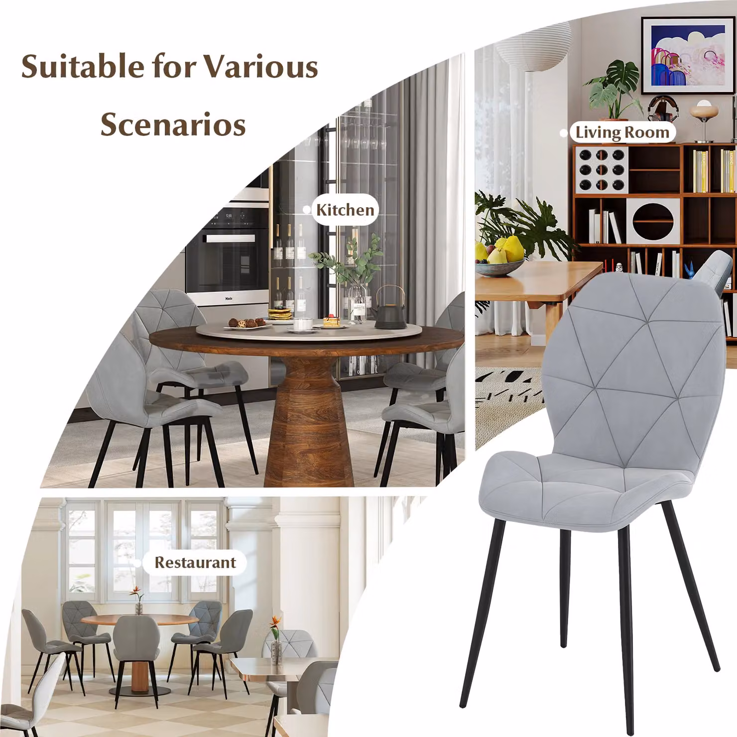 Gymax Set of 4 Modern Upholstered Dining Chairs in Grey – 6