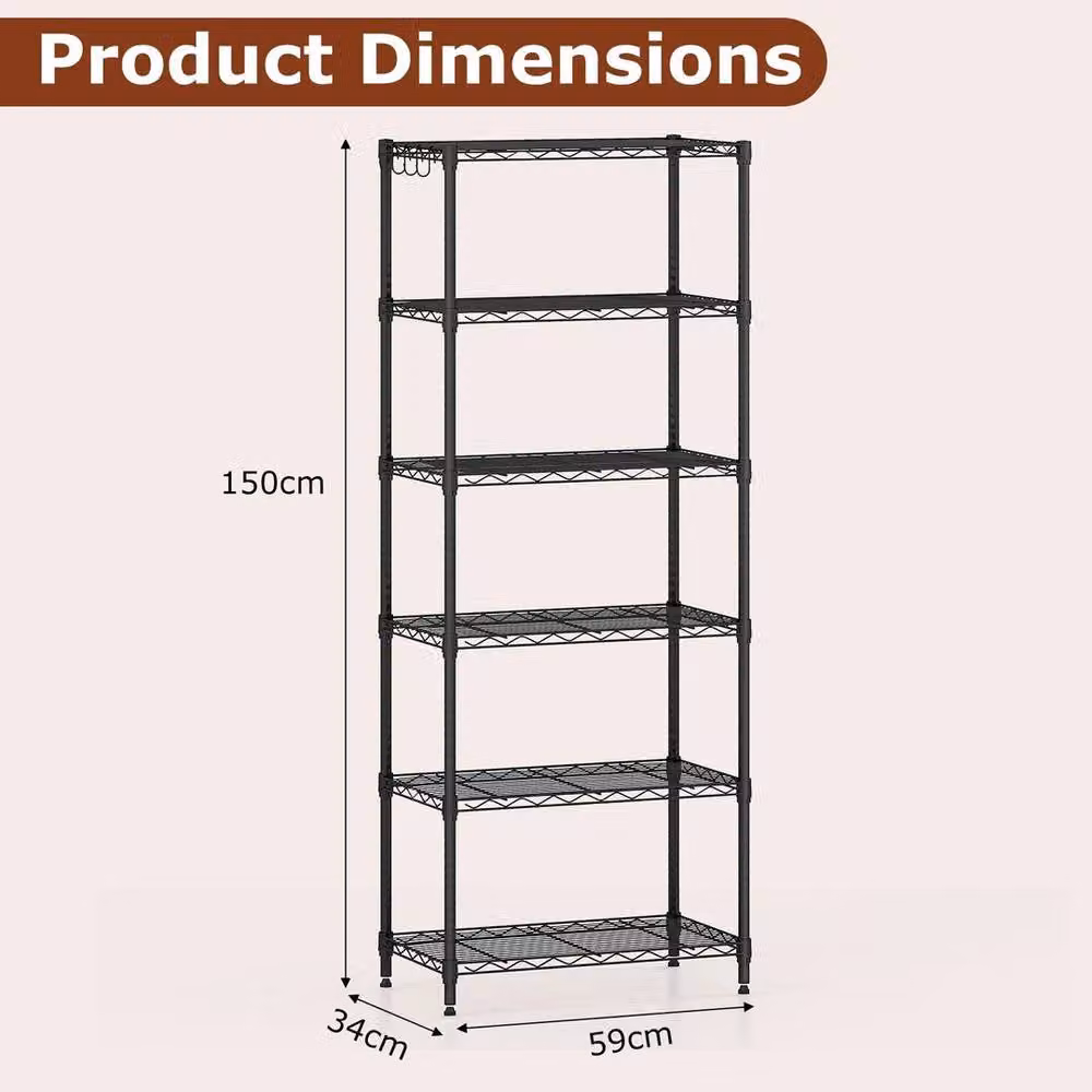 EONLION 6-Tier Black Metal Wire Shelving Unit with Adjustable Shelves – 2