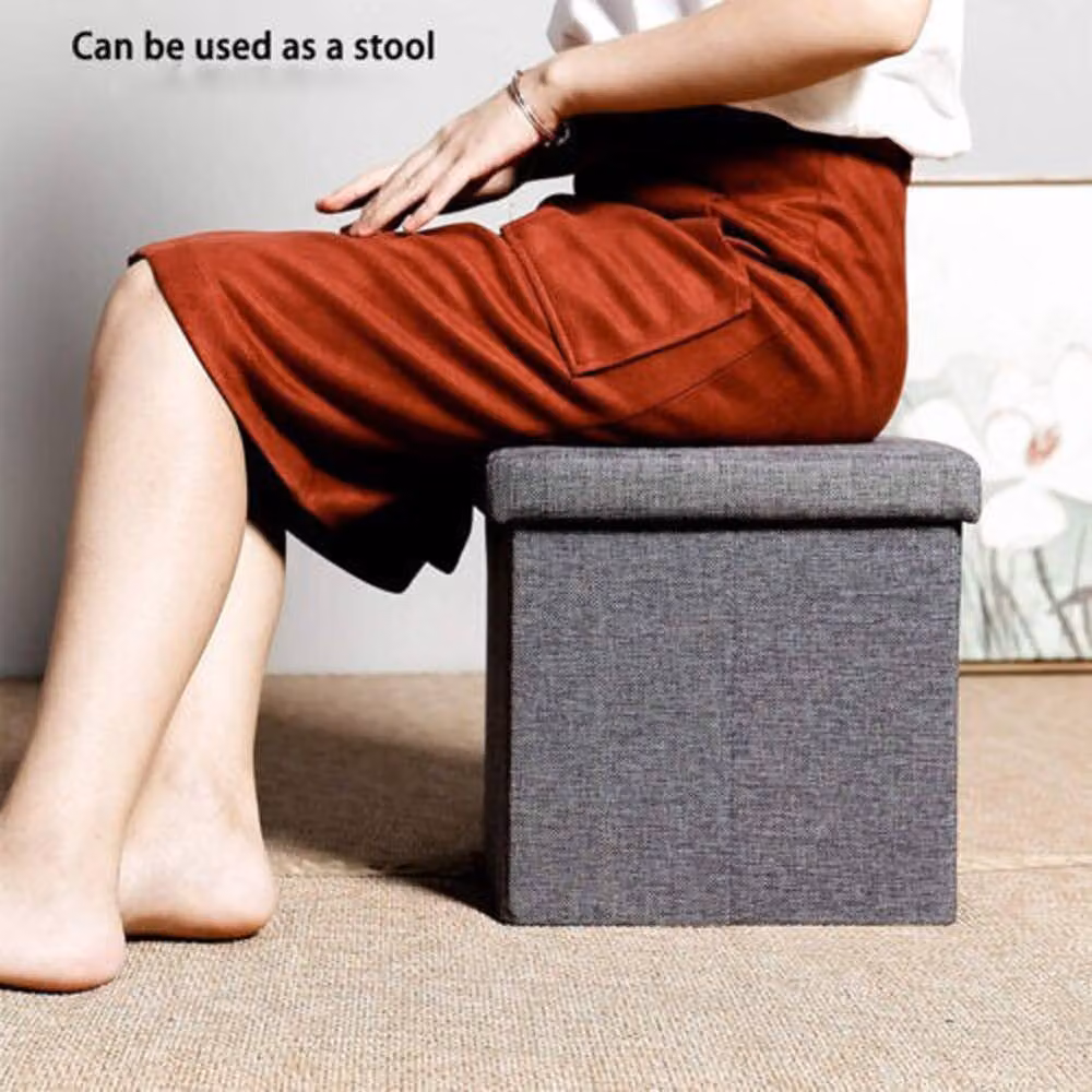 Dprodo Linen Storage Ottoman Folding Foot Rest Stool in Light Grey, W/D/H: 38 x 38 x 38 cm – 8